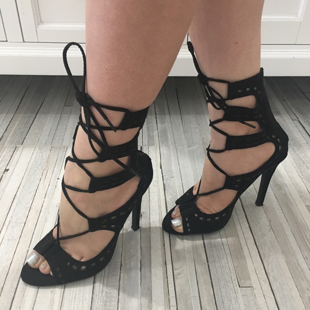 Forever 21 black lace heel sandals